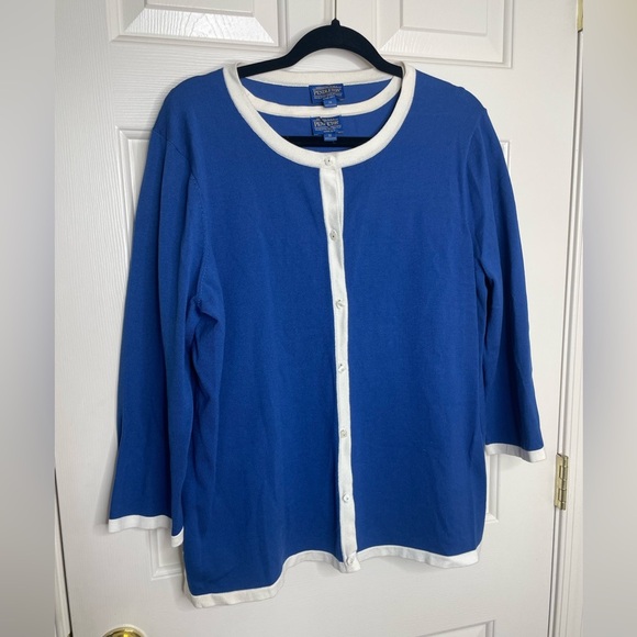 Pendleton silk blend cobalt blue cardigan blouse two piece set | 1X - Picture 2 of 16
